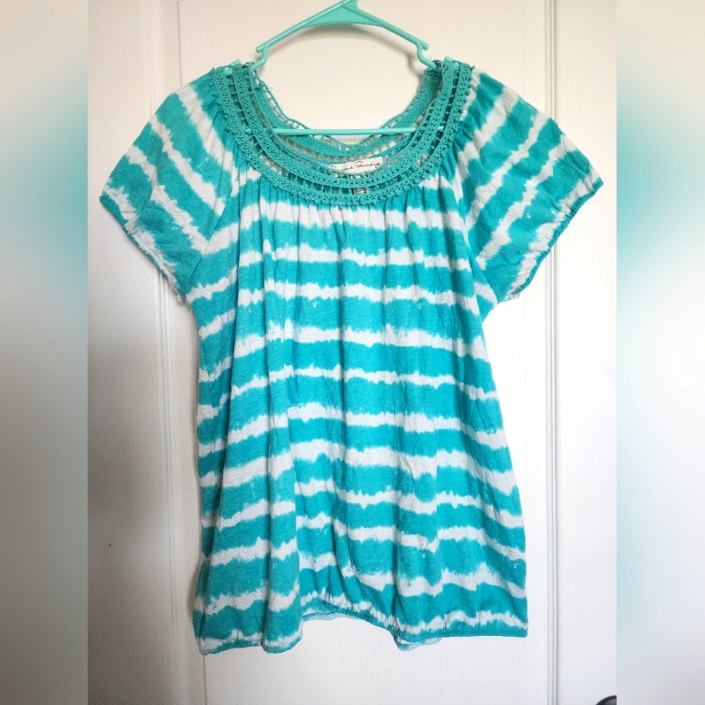 Women's teal & white stripped t-shirt